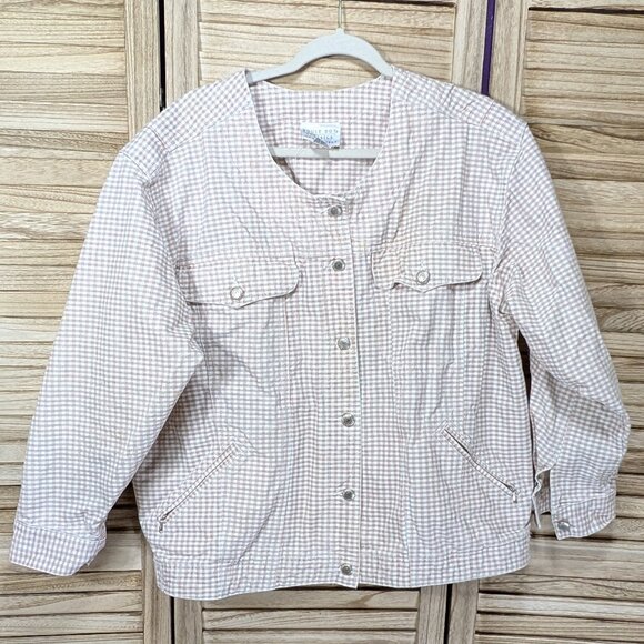 VINTAGE Bugle Boy Pink/Gray/White Checkered Button-Up Jacket Size 1X - Picture 1 of 14